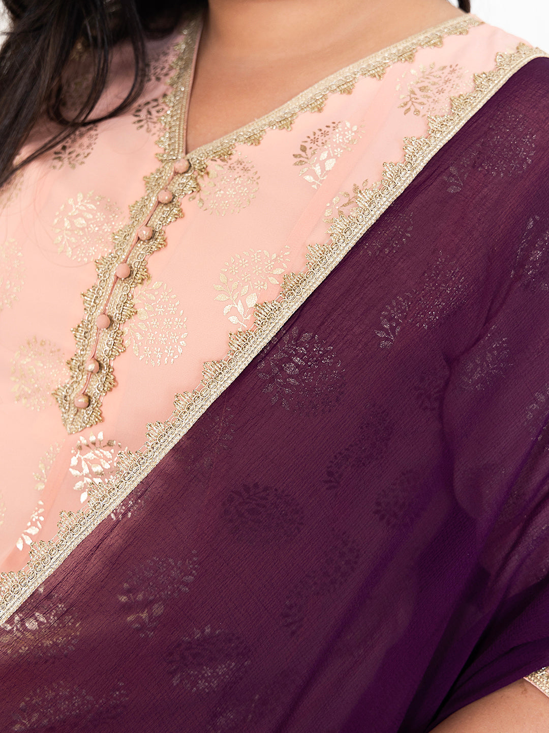Janasya Peach Georgette Foil Printed Set | Swadesiicart