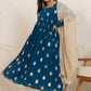 Janasya Teal Blue Georgette Foil Printed Set | Swadesiicart