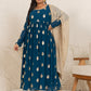 Janasya Teal Blue Georgette Foil Printed Set | Swadesiicart