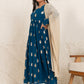 Janasya Teal Blue Georgette Foil Printed Set | Swadesiicart