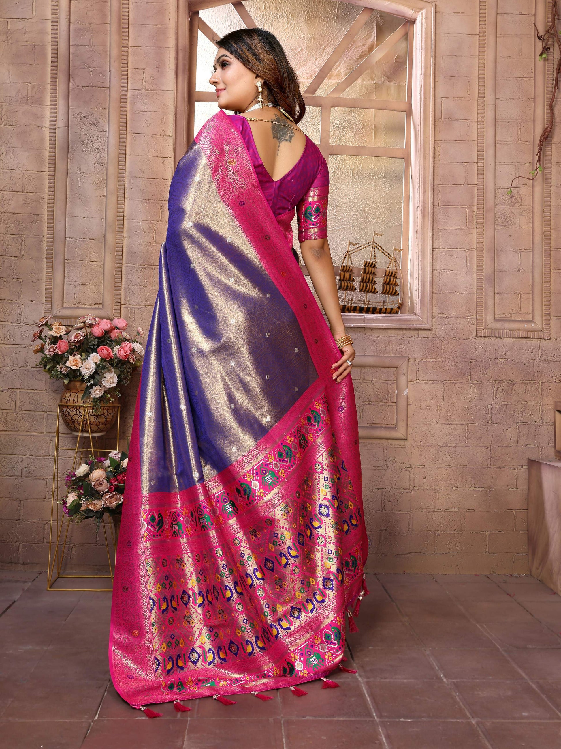 Aastha Fashion Purple Banarasi Tissue Silk Weaving Saree