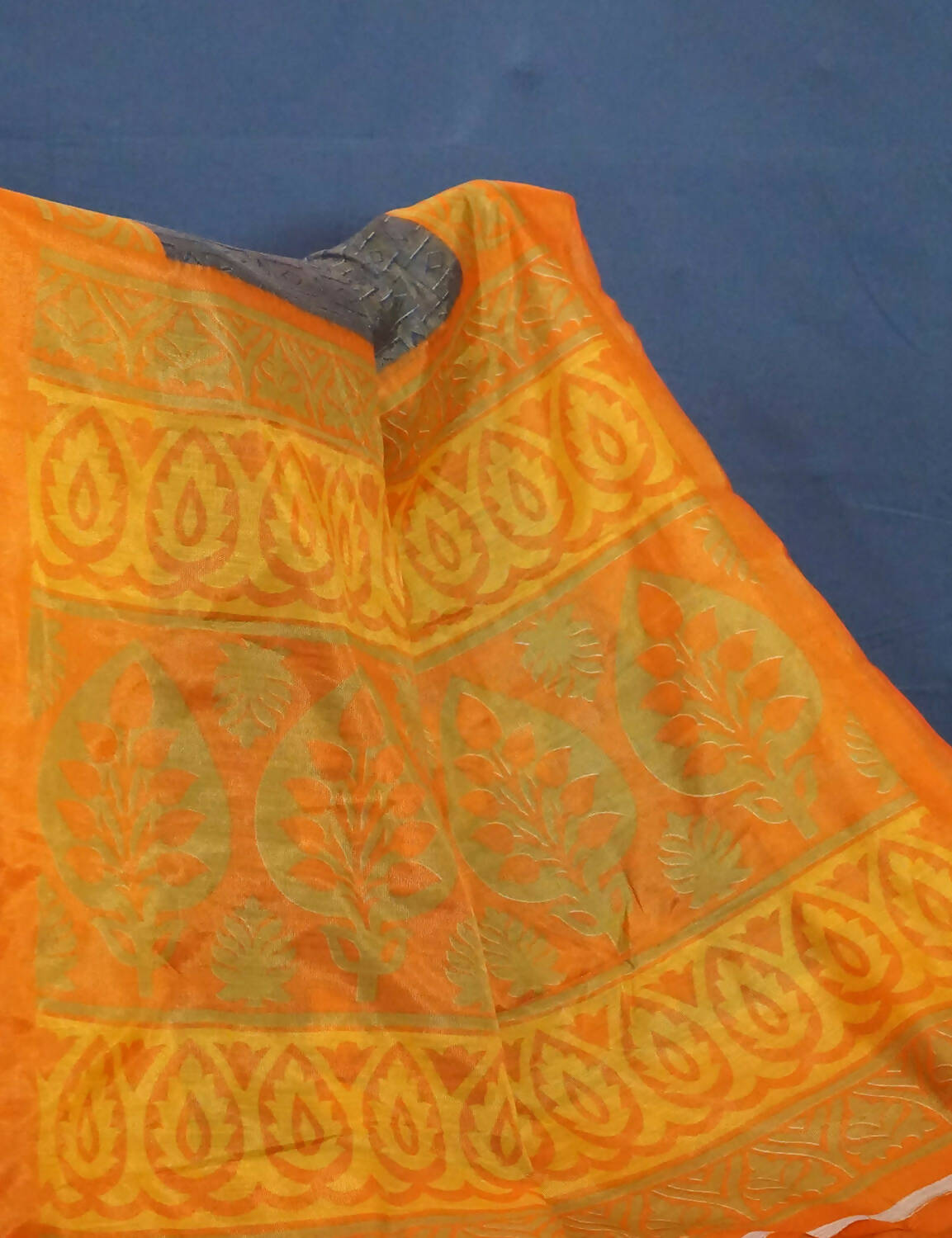 Olive Grey And Orange Cotton Brasson Saree For Office/Regular Wear By Gayathri Reddy Designer Studio | Swadesiicart