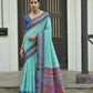 Vishnu Weaves Women's Firozi Handloom Raw Silk Saree with Blouse - Swadesiicart