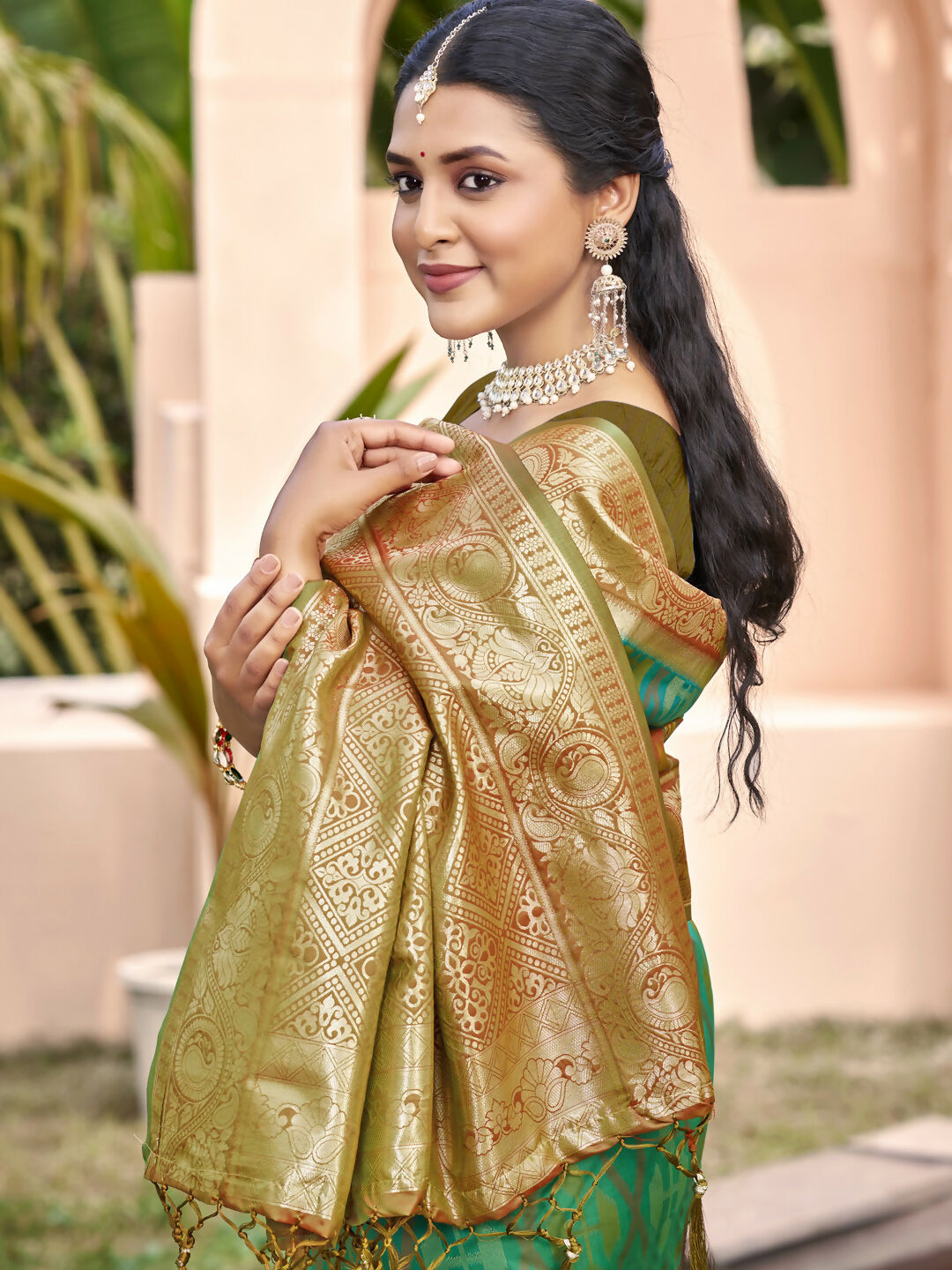 Shree Shyam Fashion Rama Green Pochampally Silk Saree