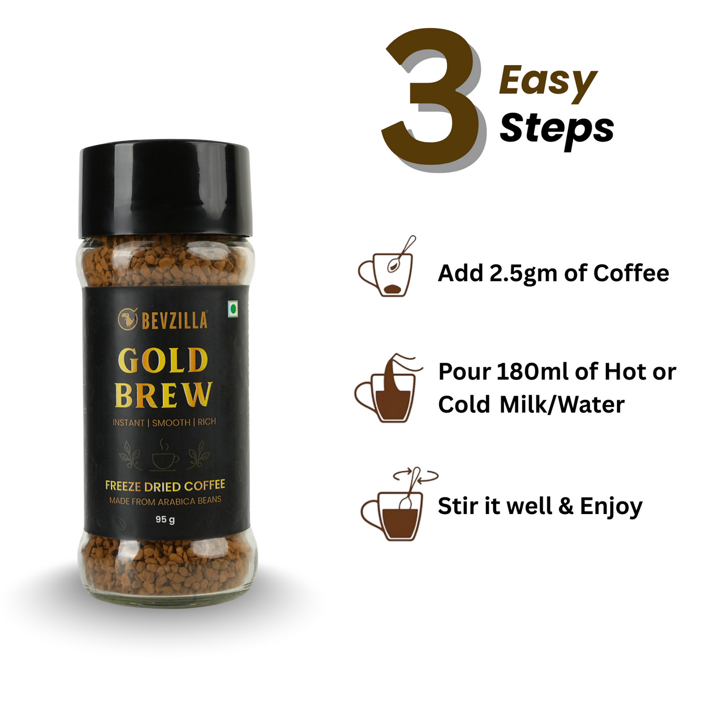Bevzilla Gold Brew Instant Freeze Dried Coffee Powder | Swadesiicart