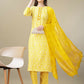 Jyoti Fashion Women's Yellow Rayon Embroidery & Sequence work Kurta with Trouser & Dupatta | Swadesiicart