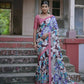 Vishnu Weaves Women's Coffee Cotton Silk Printed Saree with Blouse - Swadesiicart