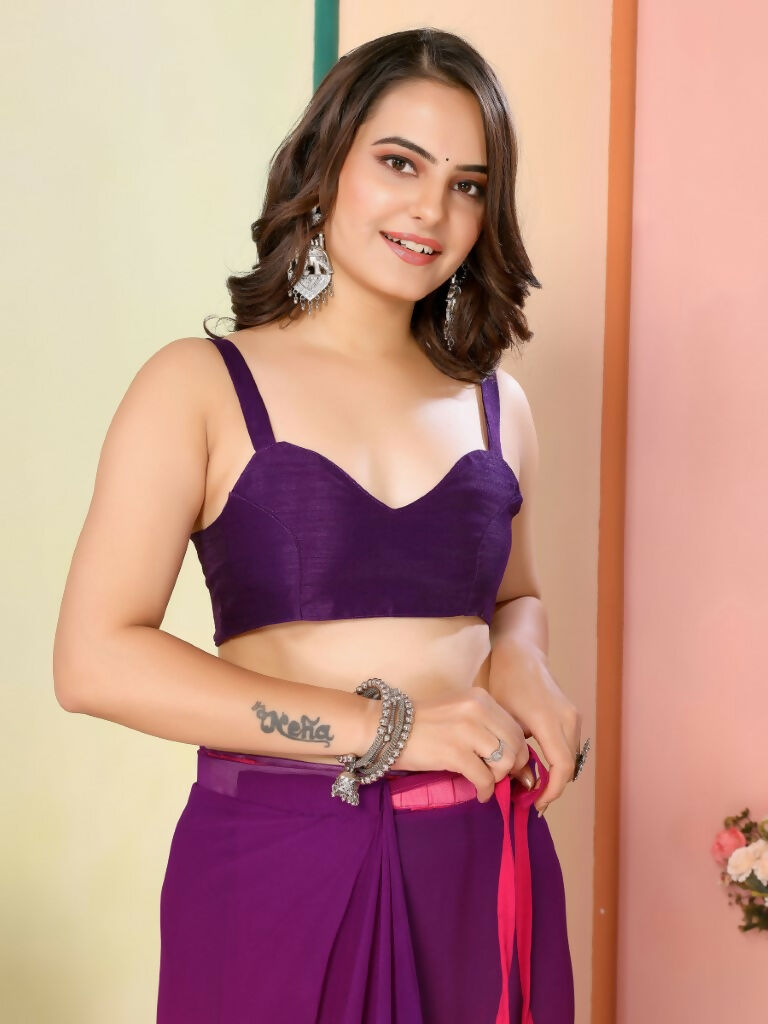 Purple Georgette Pedding Color Printed Ready To Wear Saree - Aalaya | Swadesiicart