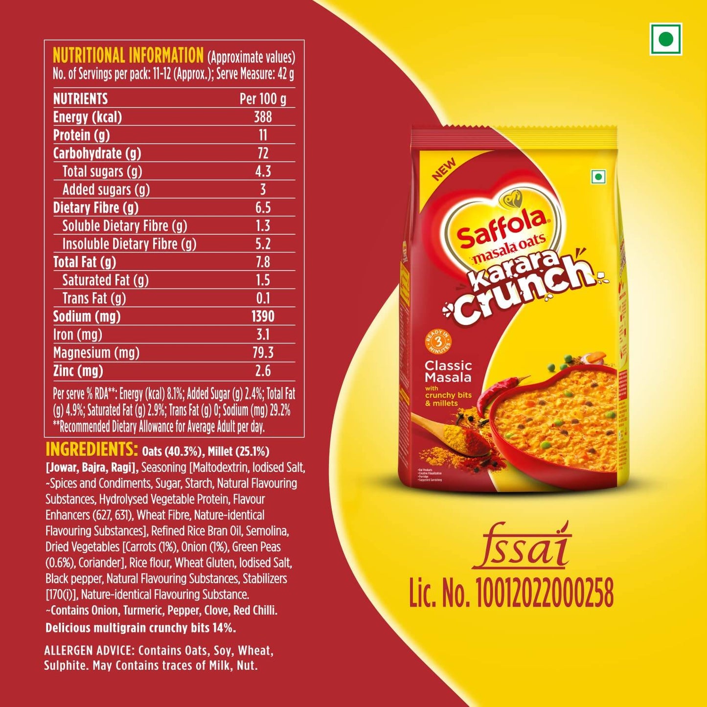 Saffola Karara Crunch Masala Oats - Swadesiicart