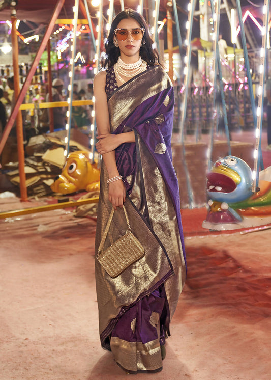 Beautiful Wine Handloom Weaving Silk Saree - Emponline | Swadesiicart