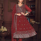 Jyoti Fashion Women's Maroon Georgette Embroidered Anarkali Kurta Pant Set With Dupatta | Swadesiicart
