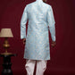 Raivat Ethnic Banarasi Jacquard Embroidery Semi Indo Western Sherwani In Sky Blue Colour | Swadesiicart