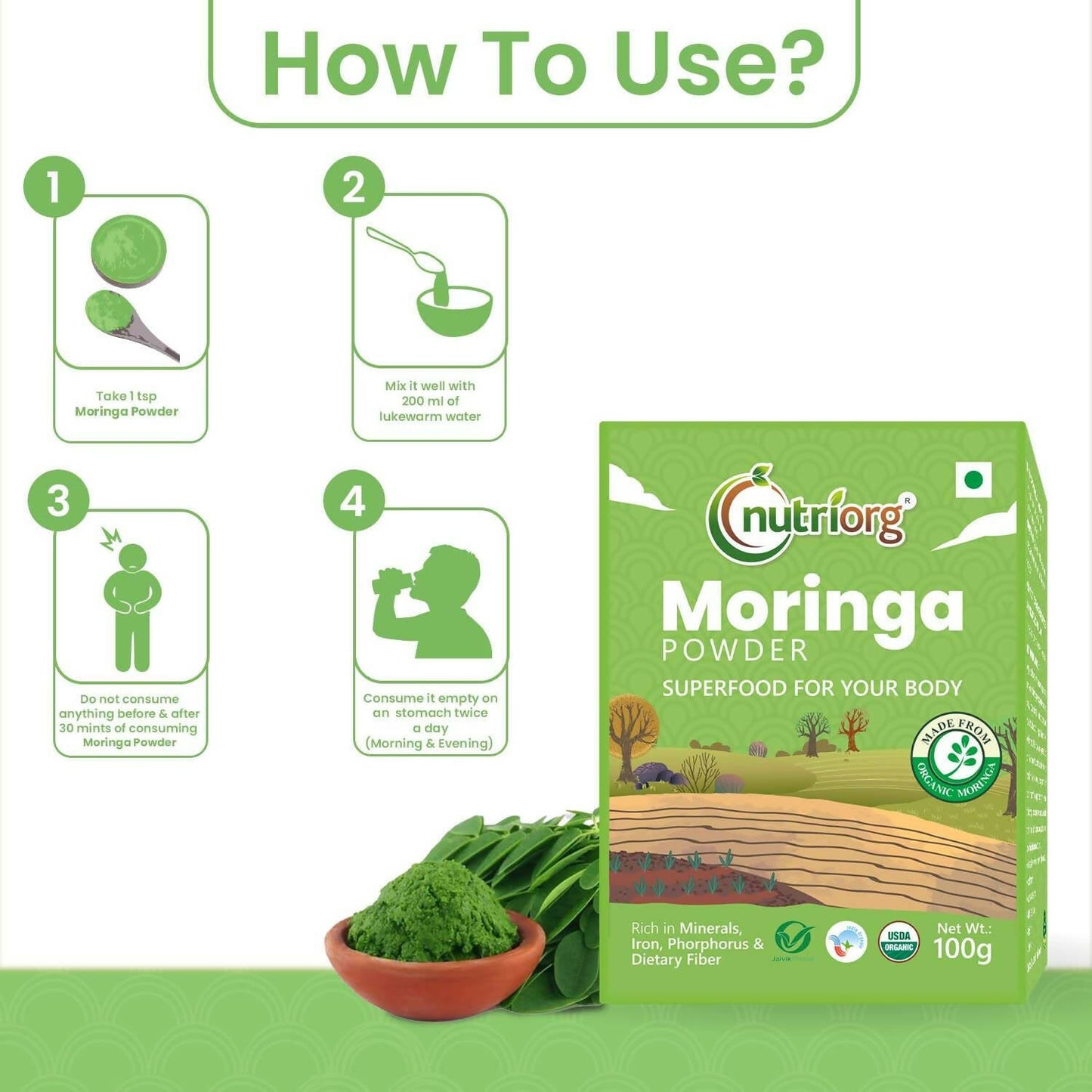 Nutriorg Certified Organic Moringa Powder - Swadesiicart