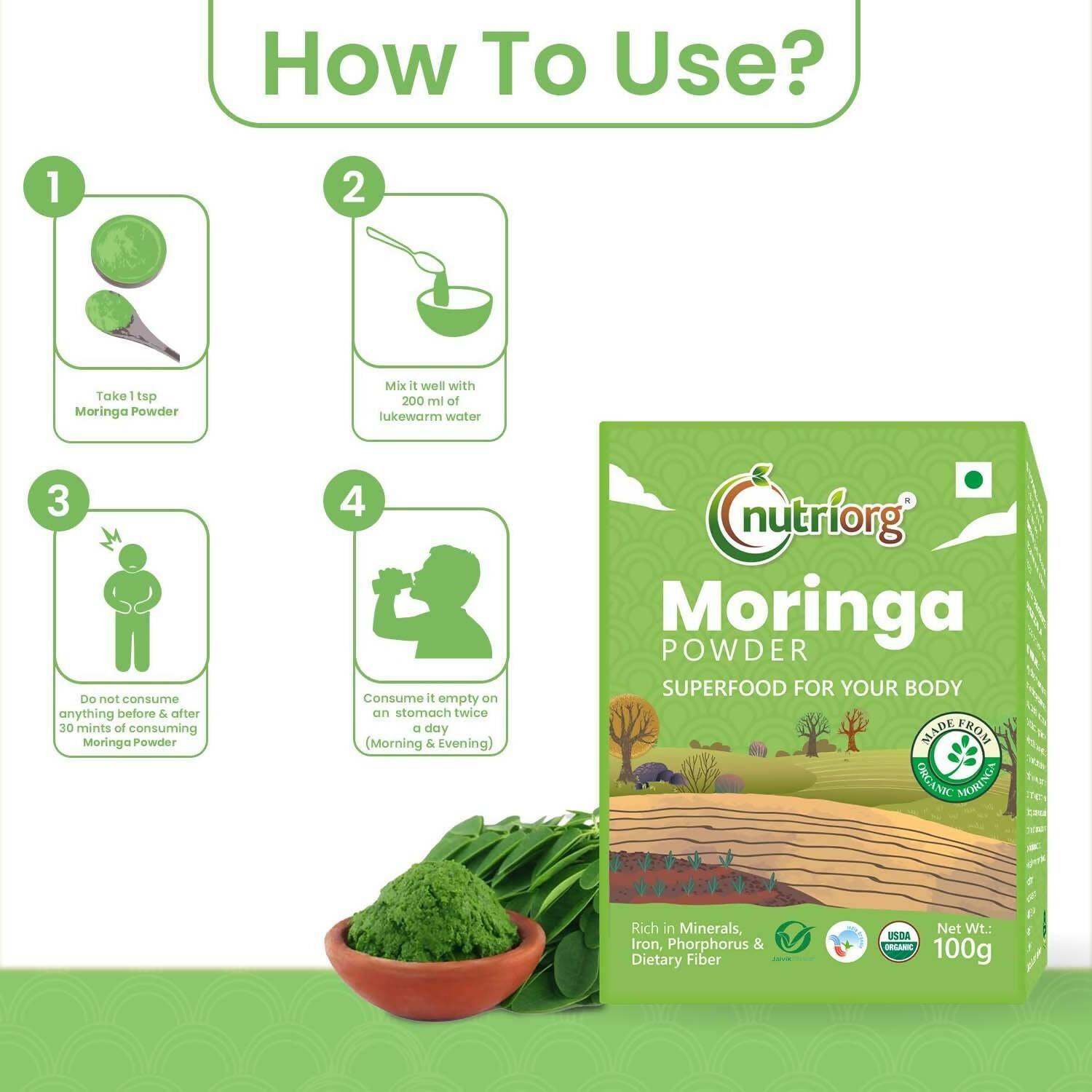 Nutriorg Certified Organic Moringa Powder - Swadesiicart