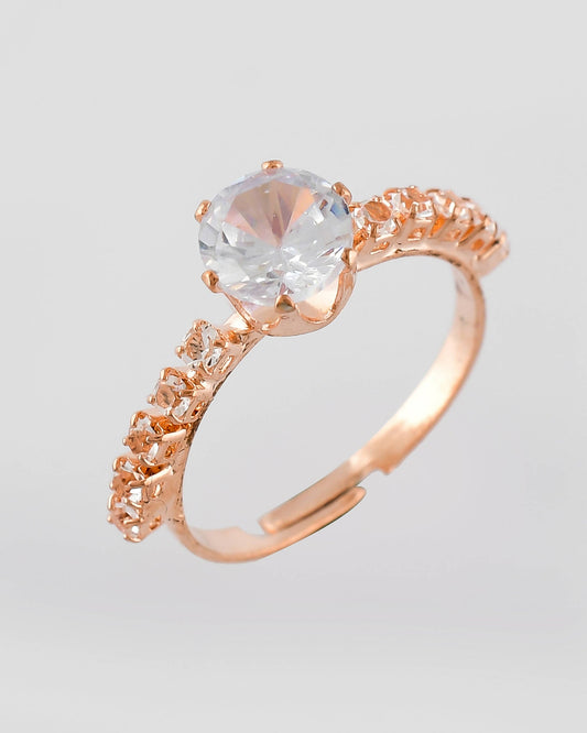 VOJ white CZ-detail Stainless Steel Cubic Zirconia Gold-Polished adjustable finger Ring | Swadesiicart