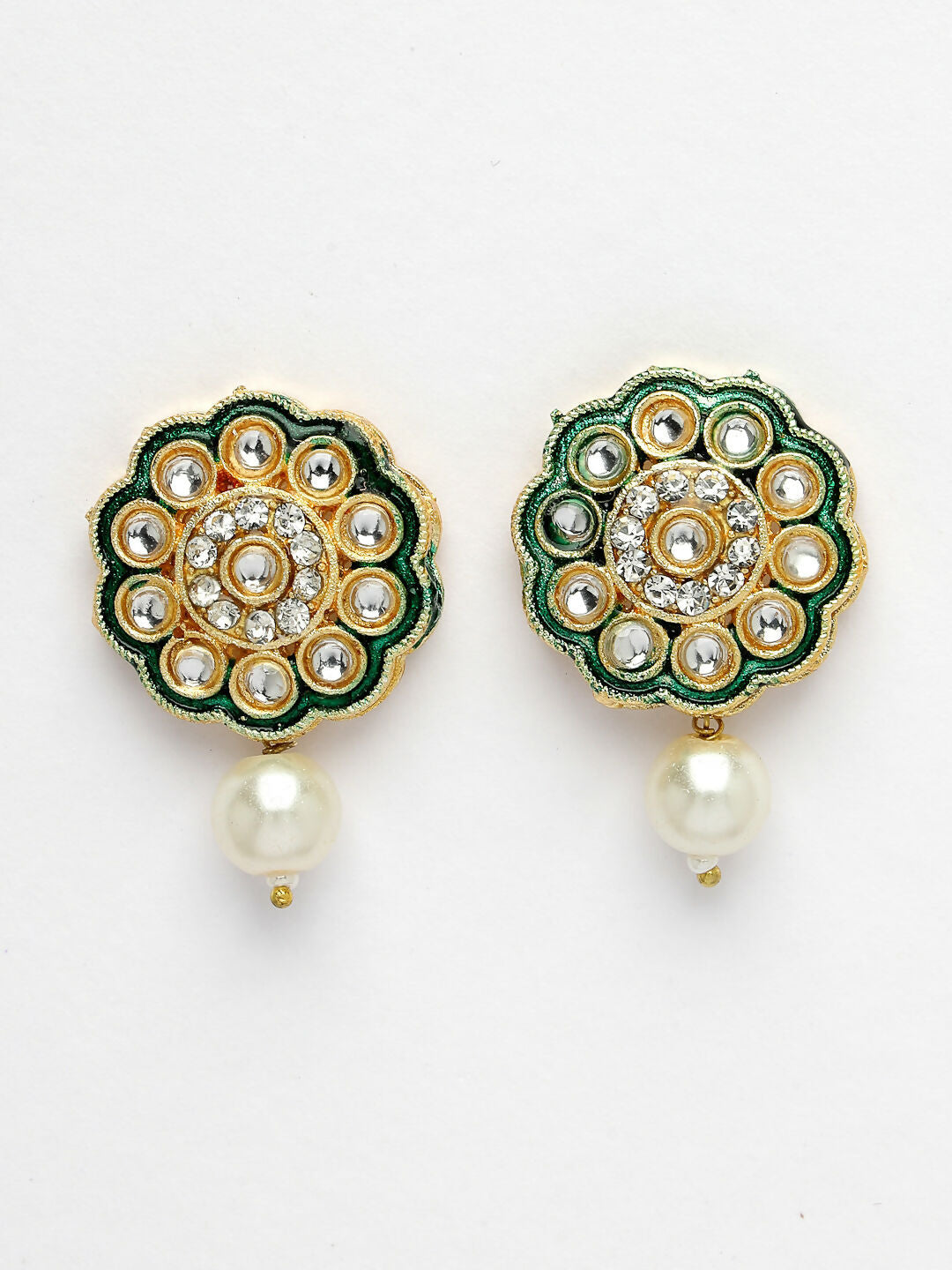 NVR Women's White & Gold-Polished Kundan & Pearl Jewellery Set - Swadesiicart