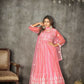Jyoti Fashion Women's Baby Pink Net Embroidered Anarkali Kurta Pant Set With Dupatta | Swadesiicart