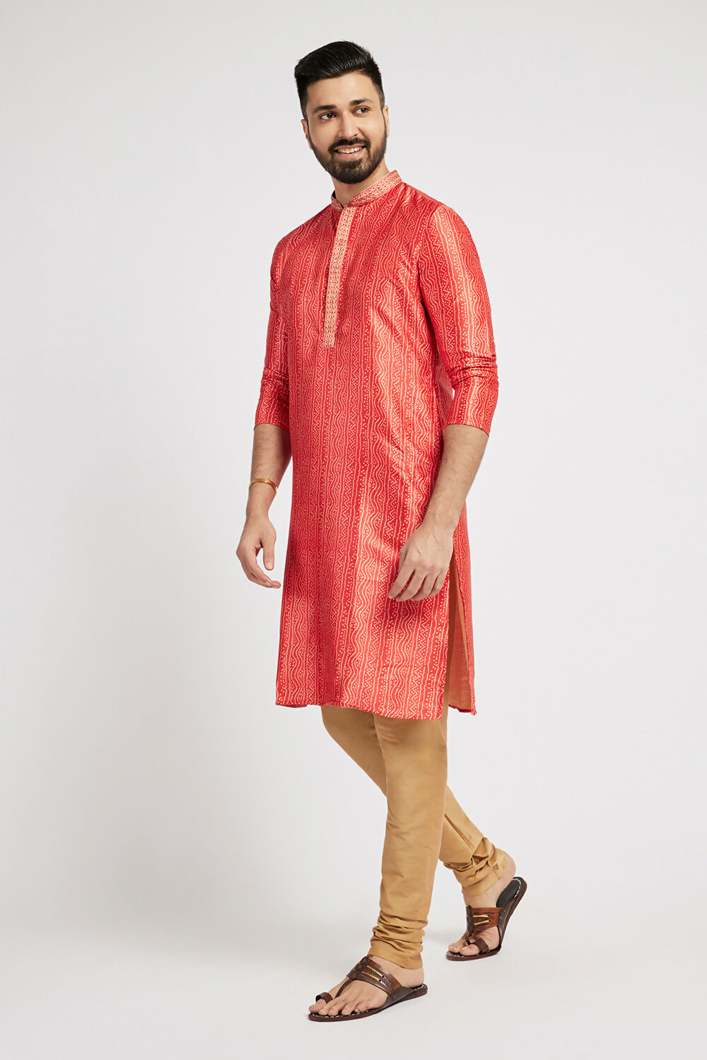 Ethnic India Red Men's Kurta Bandhani Polyester | Swadesiicart