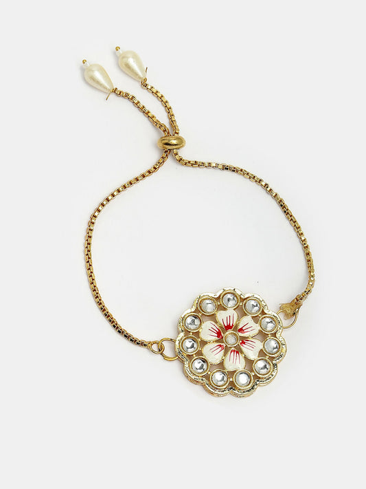 NVR Women & Men Set of 2 Gold Kundan-Studded Bhaiya Bhabhi Rakhi Set With Roli Chawal | Swadesiicart