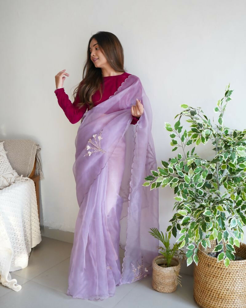 Vamsee Ena Lavender Organza Saree - Swadesiicart