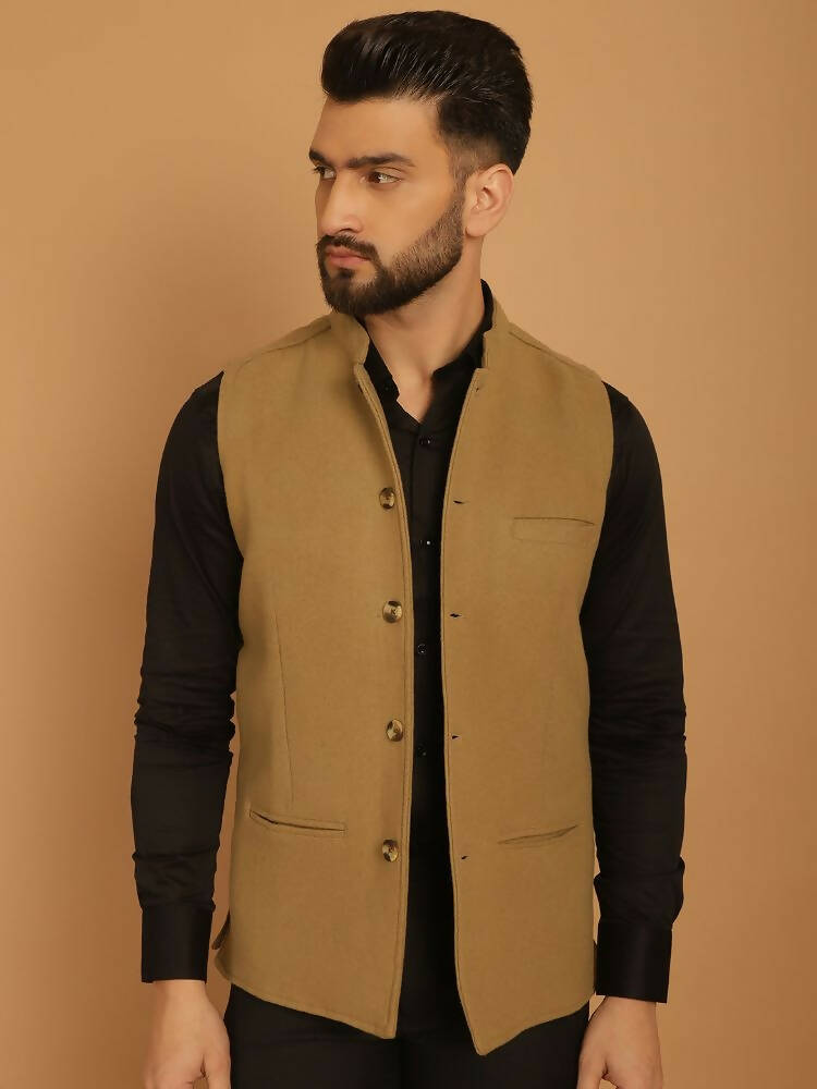 Even Apparels Pure Wool Nehru Jacket - Beige | Swadesiicart