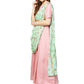 Ahalyaa Pink & Green Solid Maxi Dress with Attached Dupatta | Swadesiicart