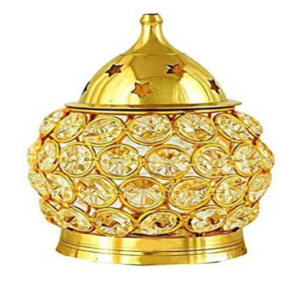 Puja N Pujari Akhand Diya Decorative Brass Oval Shaped Crystal Oil Lamp | Swadesiicart