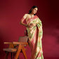 Joban Fashion Cream & Sea Green Plain With Weaving Border Banarasi Silk Sarees | Swadesiicart