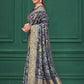 Blue Tussar Silk Jacquard Abstract Digital Print Saree with Unstitched Blouse - Mohira