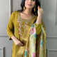 The52 Mustard Gorgeous Embroidered Viscose Chanderi Fabric Straight Kurta Pant with Dupatta Set - Swadesiicart