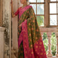 Vishnu Weaves Women's Mehndi Banarasi Silk Zari Woven Saree with Blouse - Swadesiicart