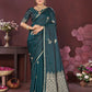 Joban Fashion Teal Floral Banarasi Silk Sarees | Swadesiicart