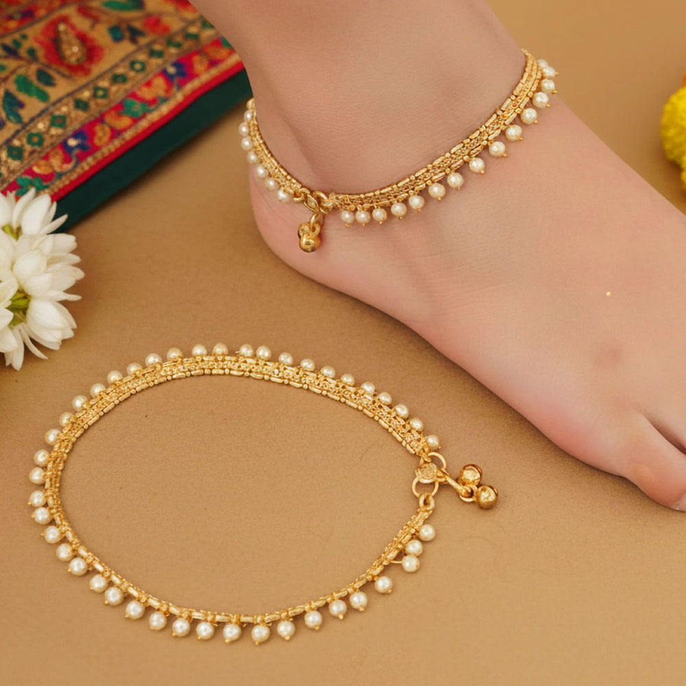 JS Fashion High Gold Fancy Pearl Anklet for Women & Girls | Swadesiicart