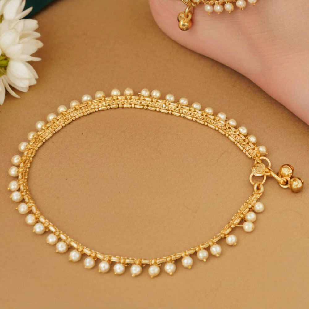 JS Fashion High Gold Fancy Pearl Anklet for Women & Girls | Swadesiicart