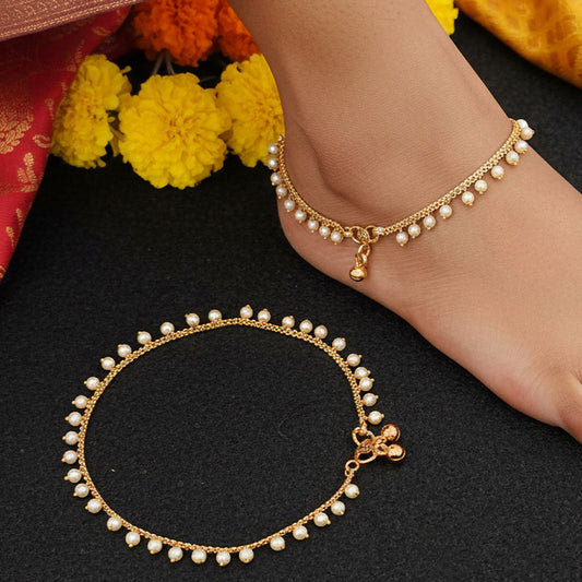 JS Fashion Designer High Gold Polish Clustered Pearl Payal for Women & Girls | Swadesiicart