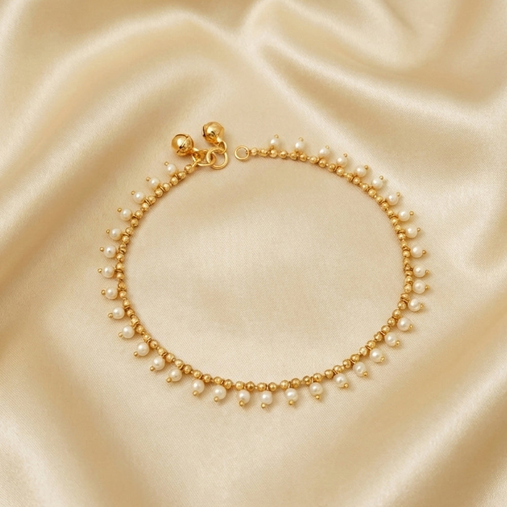 JS Fashion High Gold Fancy Pearl Anklet for Women & Girls | Swadesiicart
