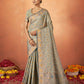 Blue Tusser Satin Silk Woven Design Saree With Unstitched Blouse Piece - Norita Royal Pradha