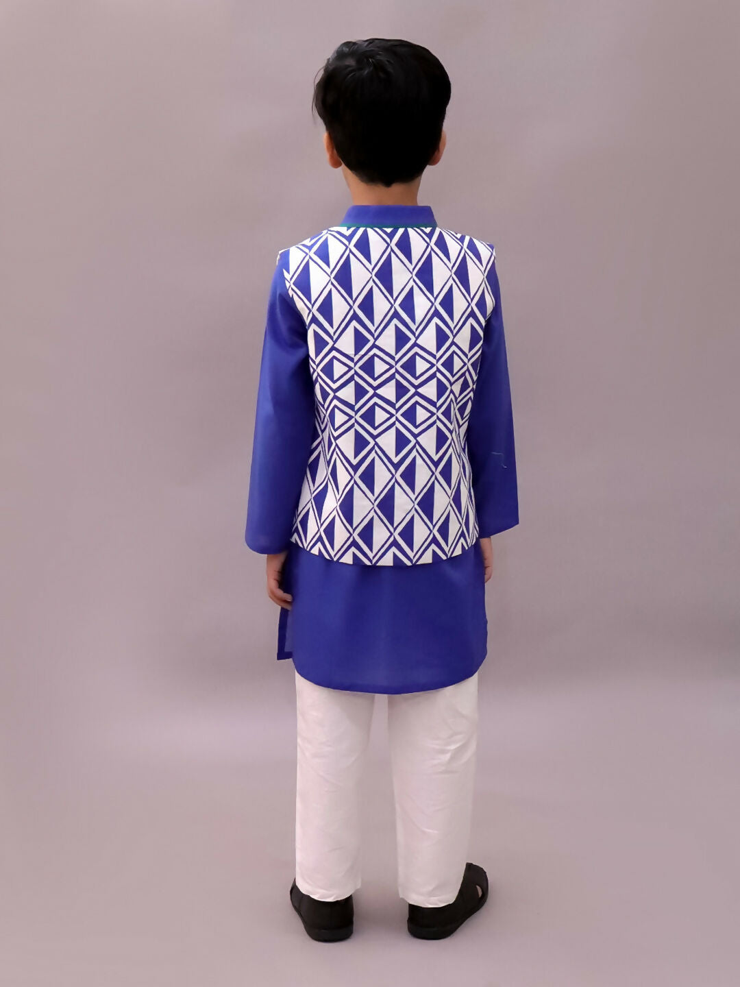 Lil Drama Shor-Gul Blue Kurta Pyjama with Jacket Set For Boys | Swadesiicart