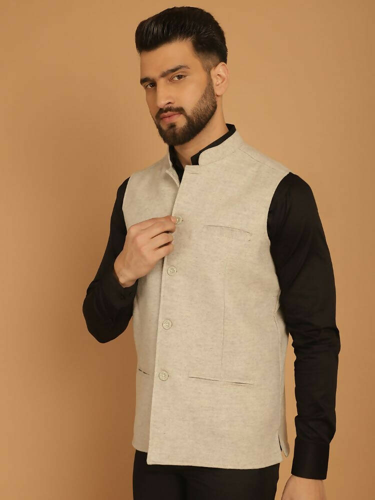 Even Apparels Pure Wool Nehru Jacket - Off White | Swadesiicart