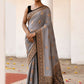 Joban Fashion Grey Crepe Chiffon Pure Handloom Banarasi Silk Saree | Swadesiicart