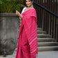 Beatitude Pink Khadi Ghicha Stripes Saree