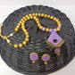 Terracotta Diamond Pendant Long Necklace Set With Studs-Lavender