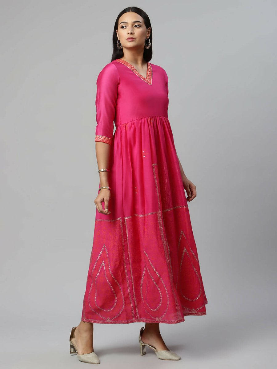 Ahalyaa Womens Pink Crepe Printed Dress | Swadesiicart
