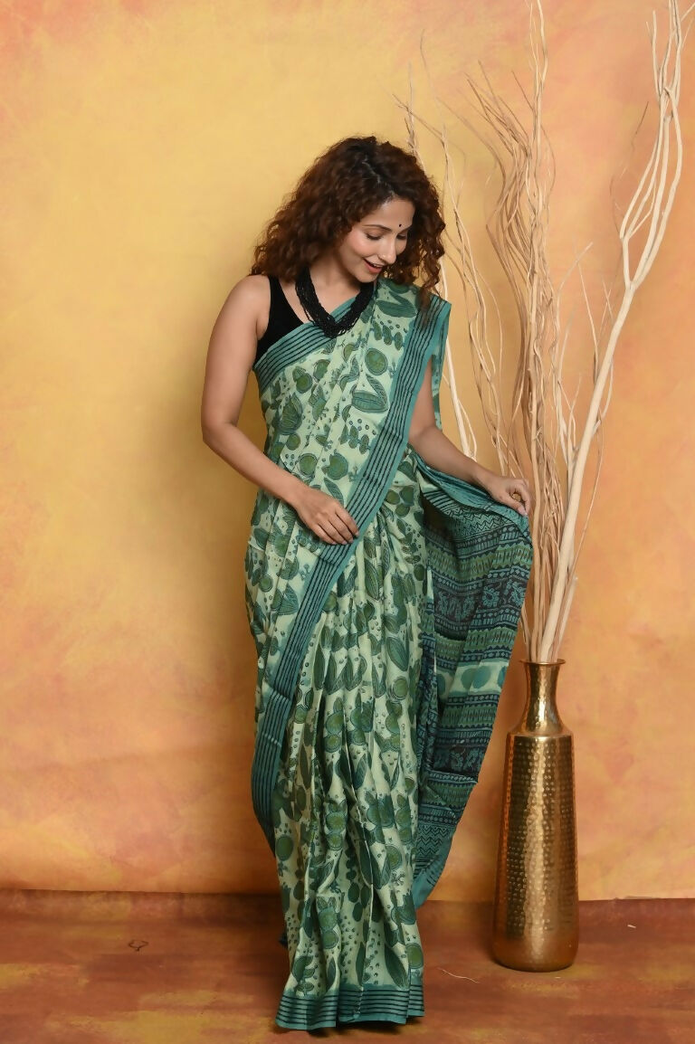 Very Much Indian Designer Modal Silk Saree With With Beautiful Floral Print - Sea Green | Swadesiicart