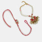 NVR Women & Men Set of 2 Pink Lotus Shape Kundan-Studded & Beaded Handcrafted Wraparound Rakhi Set With Roli Chawal | Swadesiicart