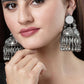 NVR Women's Silver Plated Mirror Work Oxidised Contemporary Jhumka Earrings | Swadesiicart