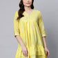 Ahalyaa Women Yellow Cotton Printed Tunic | Swadesiicart