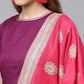 Ahalyaa Women's Purple Poly Silk Solid Kurta and Red Printed Sharara With Dupatta | Swadesiicart