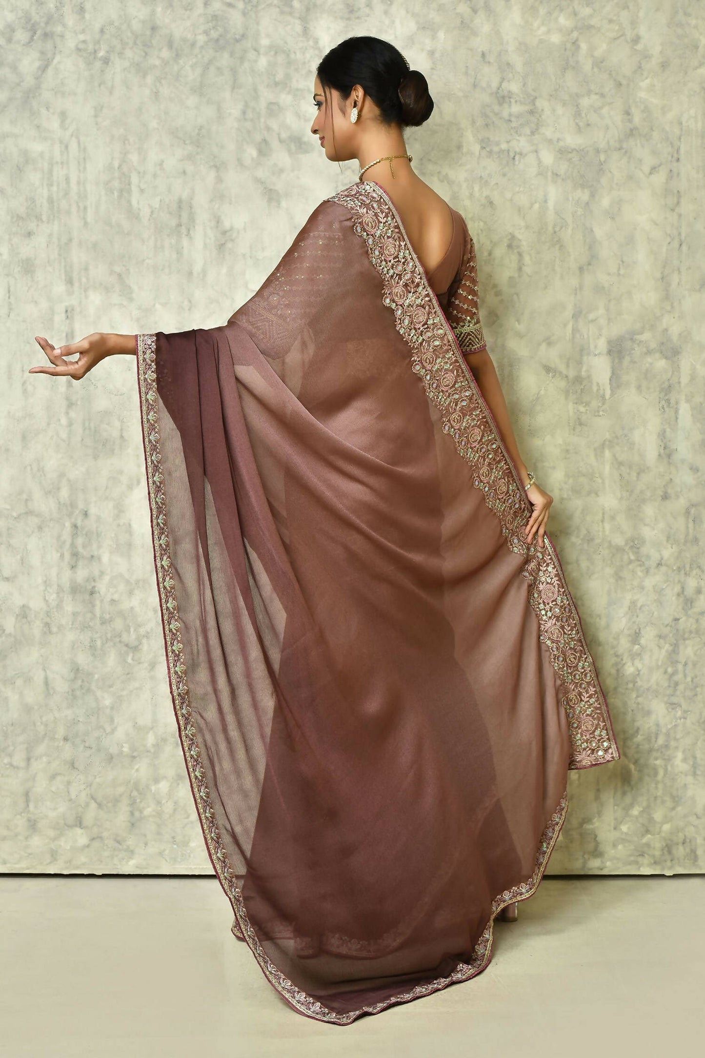 Brown Silk Plain Saree with Blouse Piece - Purvi