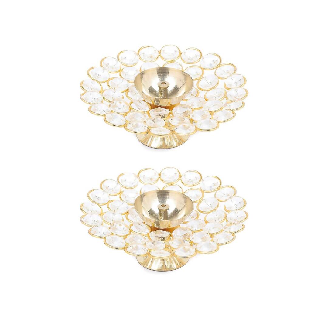 Tied Ribbons Set of 2 Gold-Toned Decorative Crystal Diyas | Swadesiicart